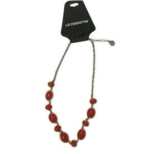 NWT Liz Claiborne gold colored necklace with orange colored stones